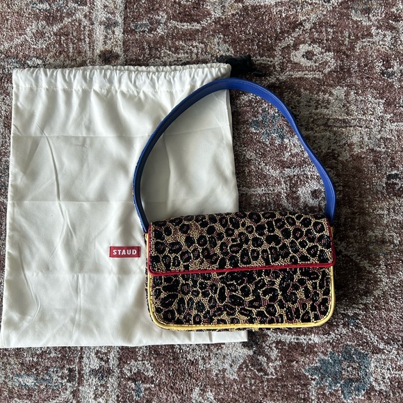 Staud Tommy Beaded Shoulder Bag Leopard - Picture 1 of 4